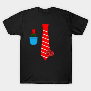 Valentine tie with rose in pocket funny lazy valentines costume T-Shirt